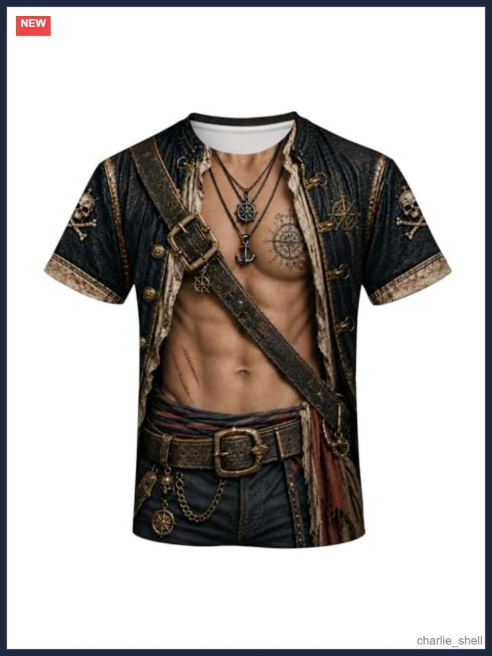 Men's Pirate Graphic Tee Funny Cosplay Costume Short Sleeve T-Shirt